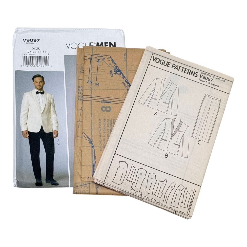 Vogue V9097 Sewing Pattern Men's Jacket Pants Tuxedo Size 34-40 New‎ Uncut - Picture 2 of 4